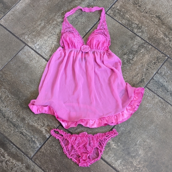 La Senza Halter Nighty Top and Panties Size S pink NWOT - Picture 3 of 10